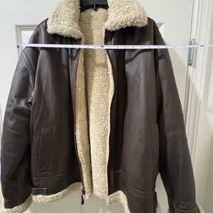 Men's Brown Shearling-Lined Bomber Jacket - Classic Winter Coat